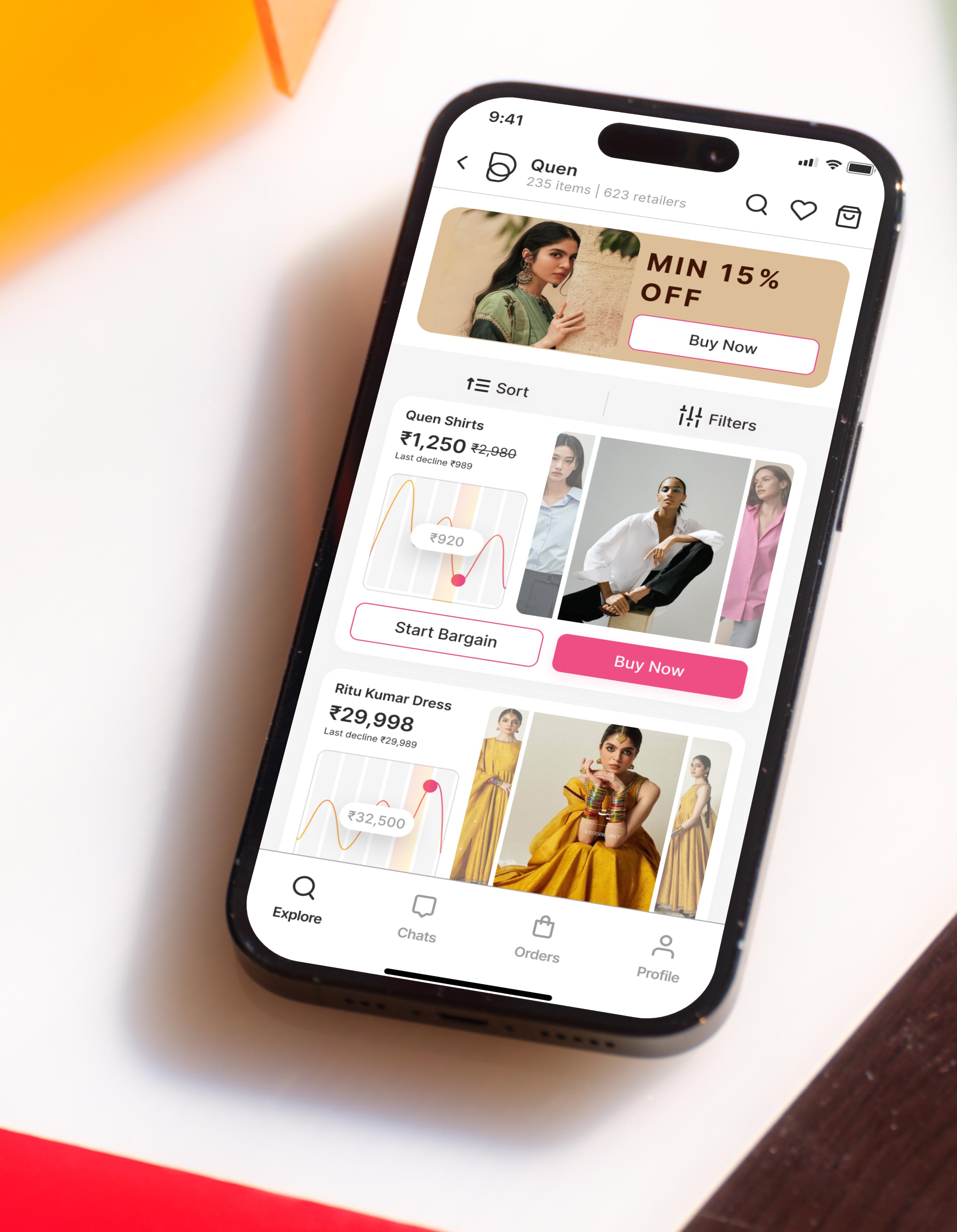 Bargaining App fashion shopping concept with a price-history graph