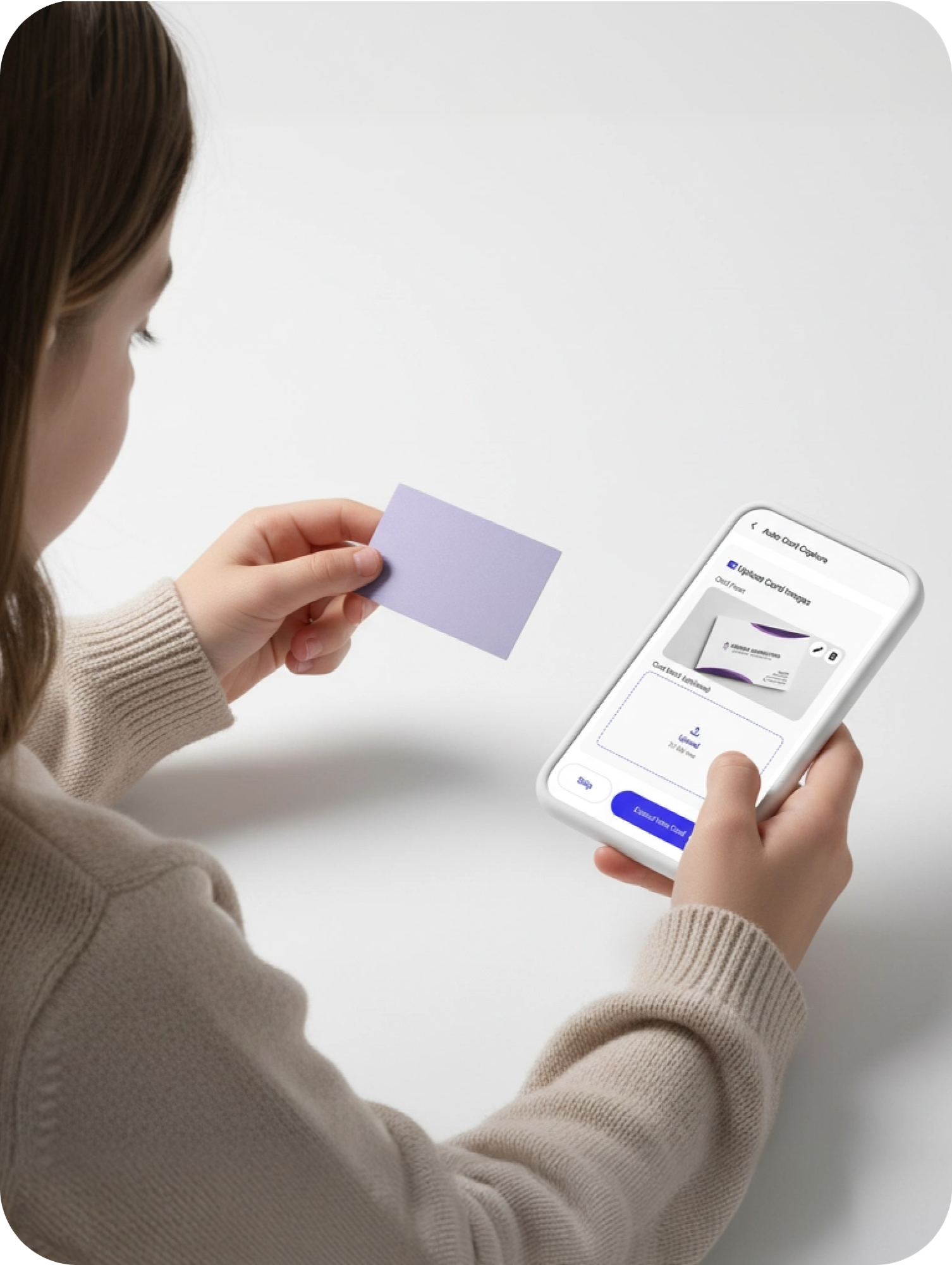 Person scanning a business card with the CardCapture app on a phone